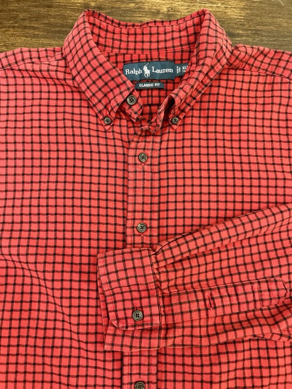 Polo Ralph Lauren Buffalo Plaid Shirt XLT XL Tall Red Black Button Down